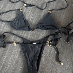 Elegant Black Bikini Set with Gold Accents